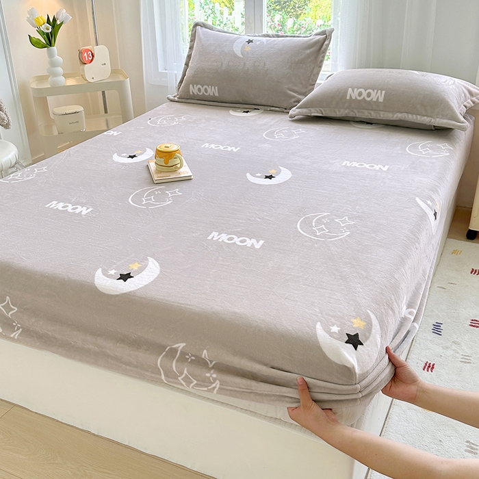 91家纺网 家纺一手货源 找家纺 家贝爱 2025新款高克重加厚牛奶绒床笠单床笠床笠单品 星月灰