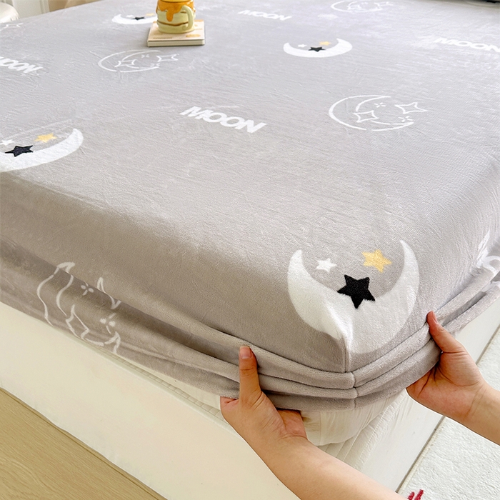 91家纺网 家纺一手货源 找家纺 家贝爱 2025新款高克重加厚牛奶绒床笠单床笠床笠单品 星月灰