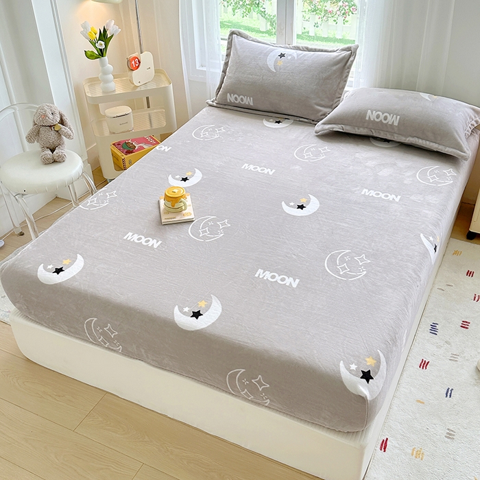 91家纺网 家纺一手货源 找家纺 家贝爱 2025新款高克重加厚牛奶绒床笠单床笠床笠单品 星月灰