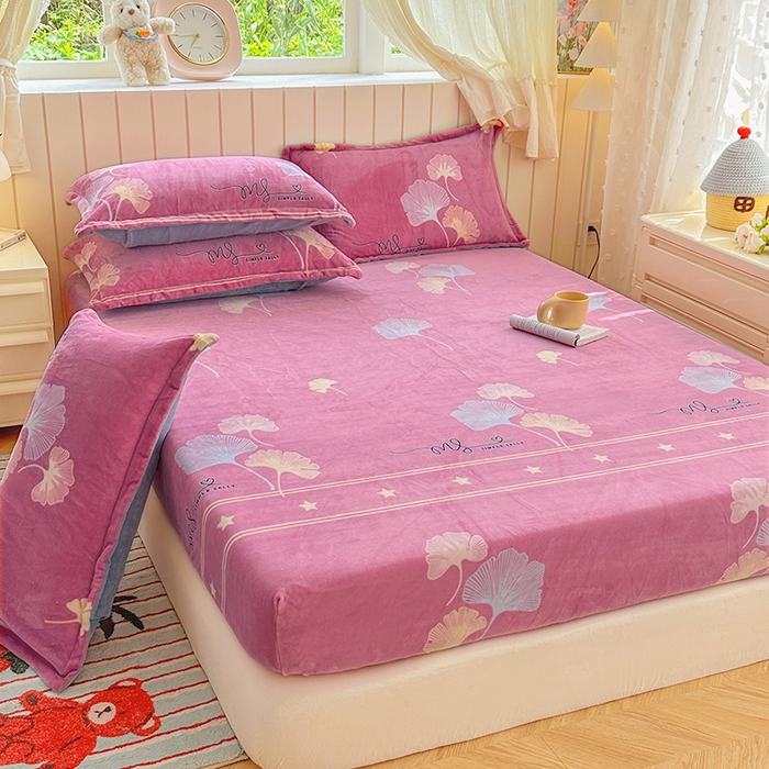 91家纺网 家纺一手货源 找家纺 家贝爱 2025新款高克重加厚牛奶绒床笠单床笠床笠单品 叶叶丝语豆沙