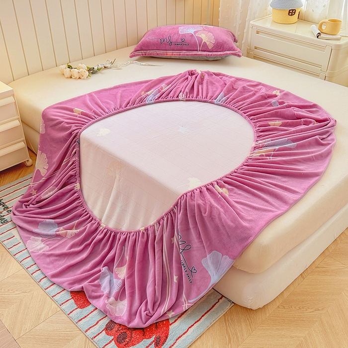 91家纺网 家纺一手货源 找家纺 家贝爱 2025新款高克重加厚牛奶绒床笠单床笠床笠单品 叶叶丝语豆沙