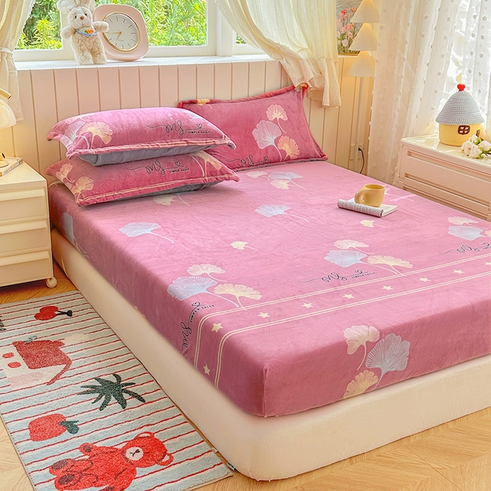 91家纺网 家纺一手货源 找家纺 家贝爱 2025新款高克重加厚牛奶绒床笠单床笠床笠单品 叶叶丝语豆沙