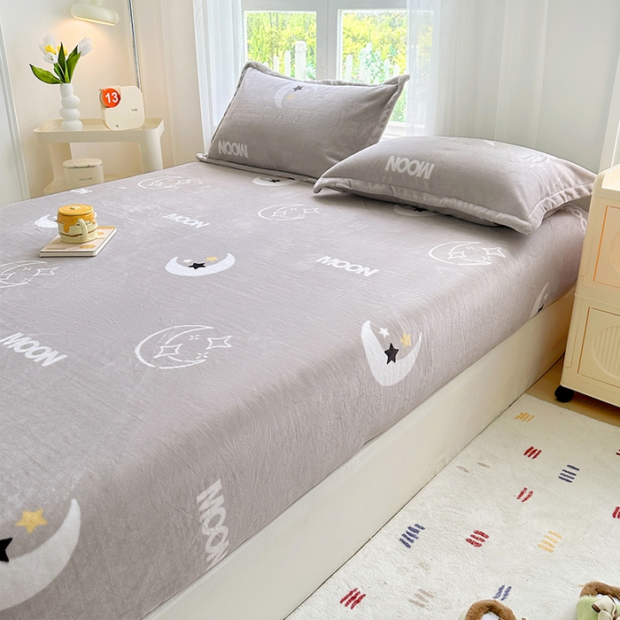 91家纺网 家纺一手货源 找家纺 家贝爱 2025新款高克重加厚牛奶绒床笠单床笠床笠单品 星月灰