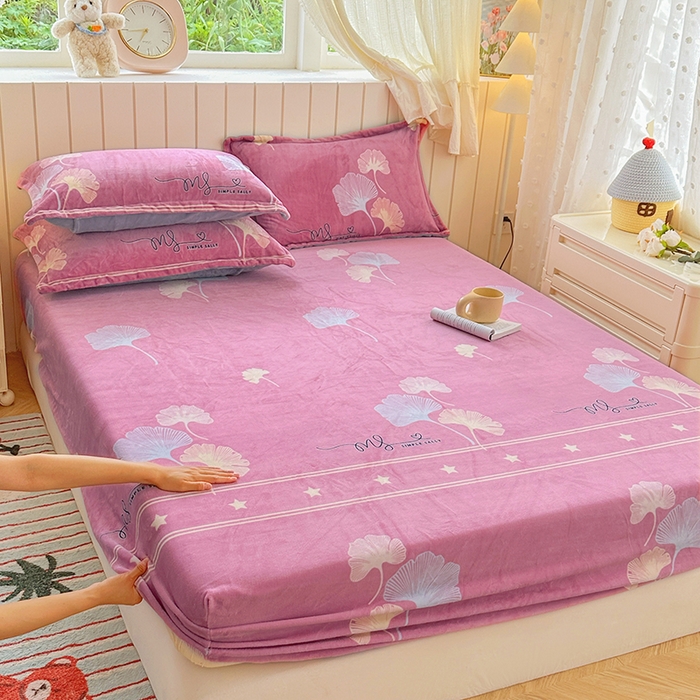 91家纺网 家纺一手货源 找家纺 家贝爱 2025新款高克重加厚牛奶绒床笠单床笠床笠单品 叶叶丝语豆沙