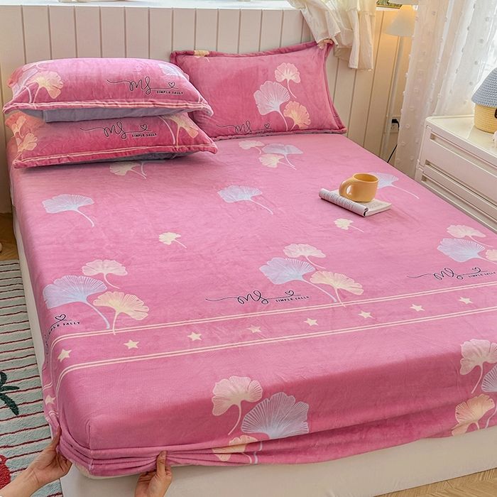 91家纺网 家纺一手货源 找家纺 家贝爱 2025新款高克重加厚牛奶绒床笠单床笠床笠单品 叶叶丝语豆沙