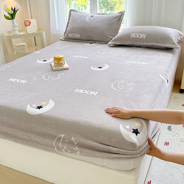 91家纺网 家纺一手货源 找家纺 家贝爱 2025新款高克重加厚牛奶绒床笠单床笠床笠单品 星月灰