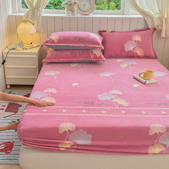 91家纺网 家纺一手货源 找家纺 家贝爱 2025新款高克重加厚牛奶绒床笠单床笠床笠单品 叶叶丝语豆沙