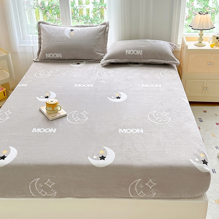 91家纺网 家纺一手货源 找家纺 家贝爱 2025新款高克重加厚牛奶绒床笠单床笠床笠单品 星月灰