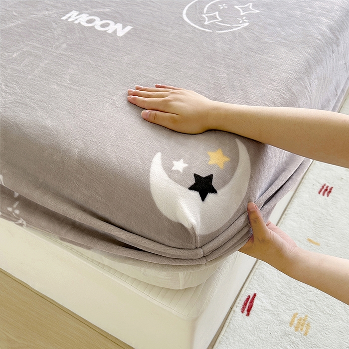 91家纺网 家纺一手货源 找家纺 家贝爱 2025新款高克重加厚牛奶绒床笠单床笠床笠单品 星月灰