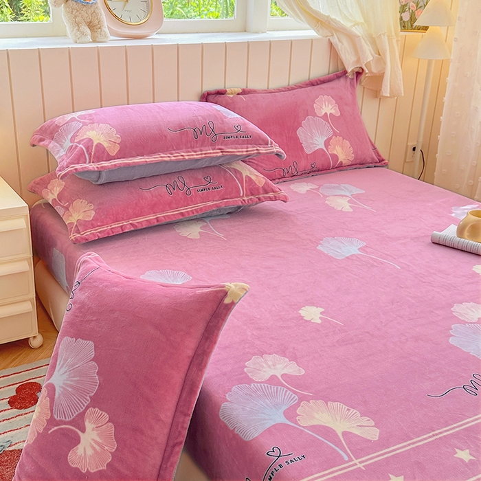 91家纺网 家纺一手货源 找家纺 家贝爱 2025新款高克重加厚牛奶绒床笠单床笠床笠单品 叶叶丝语豆沙