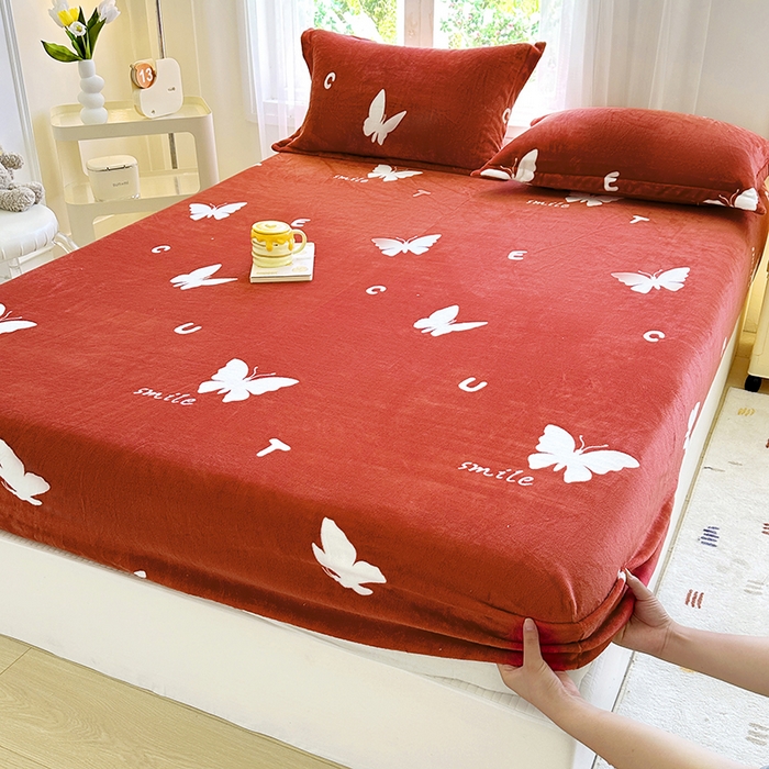 91家纺网 家纺一手货源 找家纺 家贝爱 2025新款高克重加厚牛奶绒床笠单床笠床笠单品 蝶舞之恋