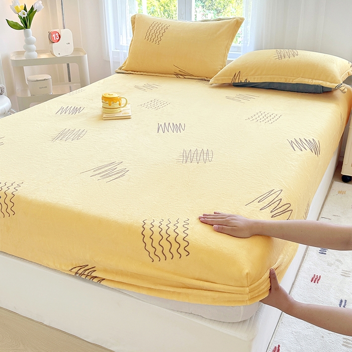 91家纺网 家纺一手货源 找家纺 家贝爱 2025新款高克重加厚牛奶绒床笠单床笠床笠单品 金色年华