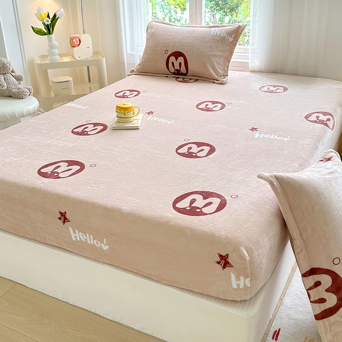 91家纺网 家纺一手货源 找家纺 家贝爱 2025新款高克重加厚牛奶绒床笠单床笠床笠单品 你好MM