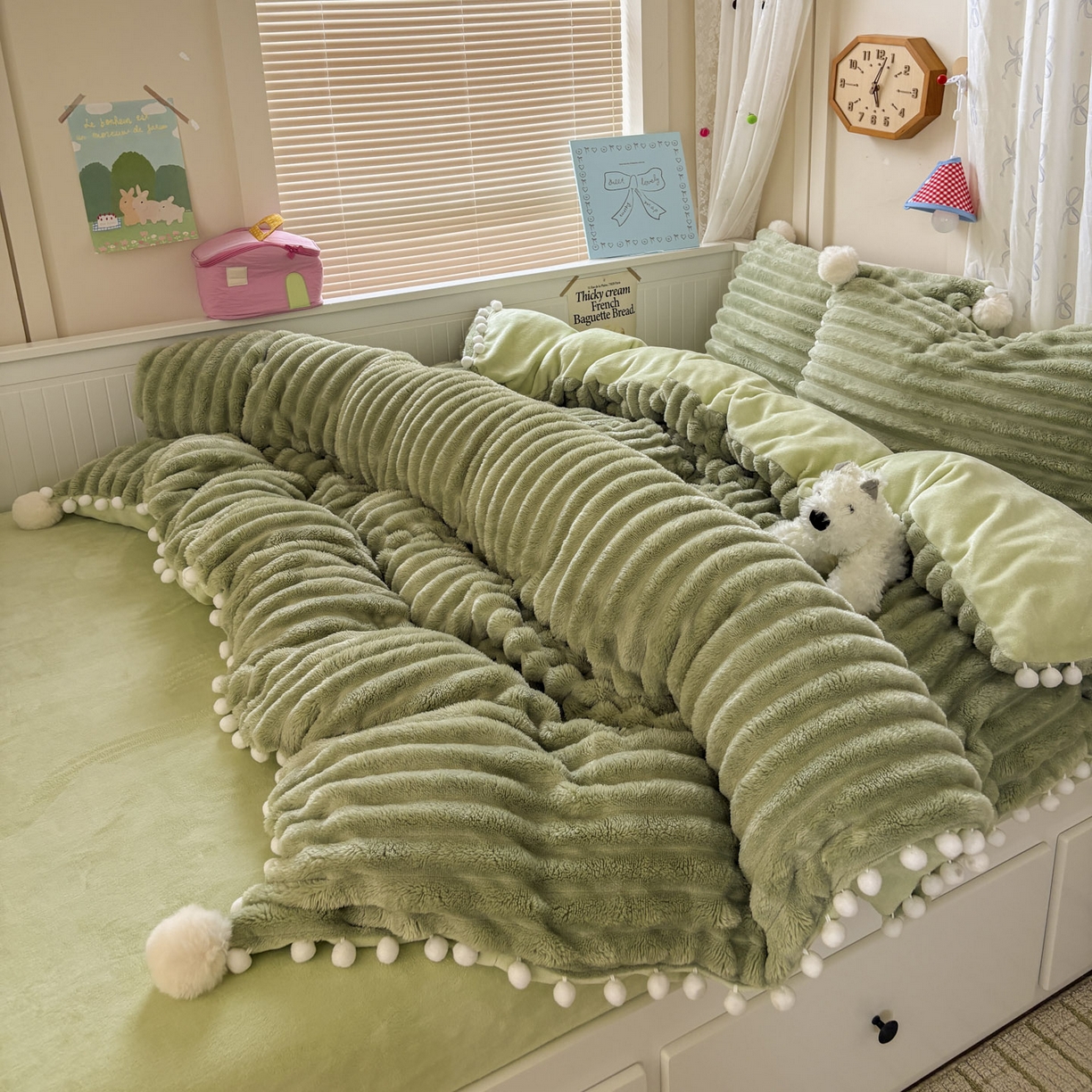 91家纺网 家纺一手货源 找家纺 （总）潮邦创意家居 2025新款宽条小球工艺款牛奶绒四件套-绒条织梦系列