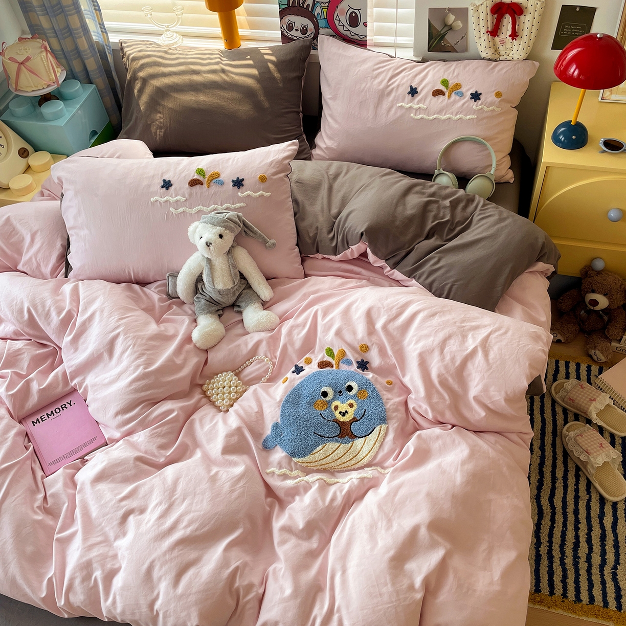 91家纺网 家纺一手货源 找家纺 凯洛奇 2025新款软糯1水洗棉毛巾绣卡通四件套（提供买家秀） 小鲸鱼