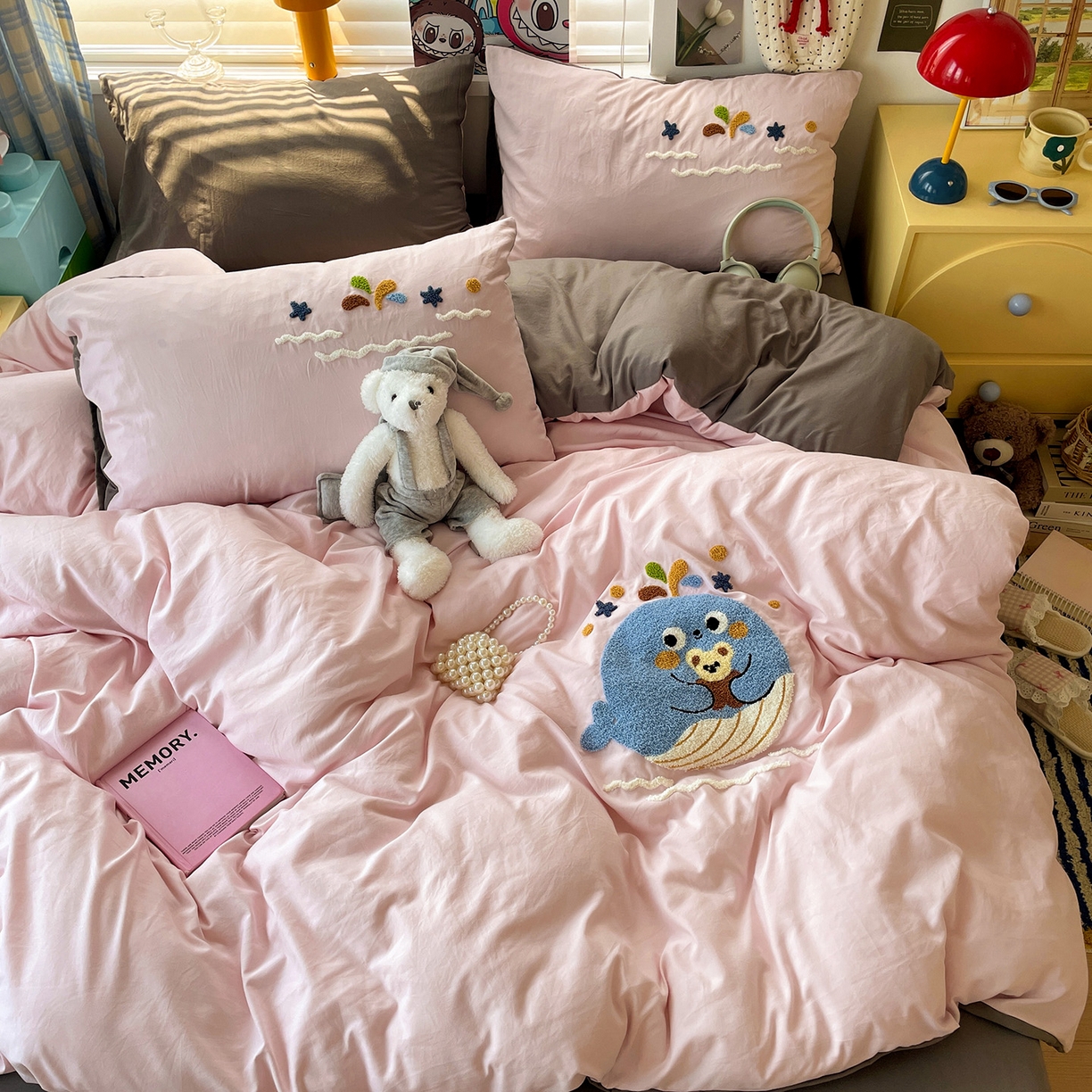 91家纺网 家纺一手货源 找家纺 凯洛奇 2025新款软糯1水洗棉毛巾绣卡通四件套（提供买家秀） 小鲸鱼