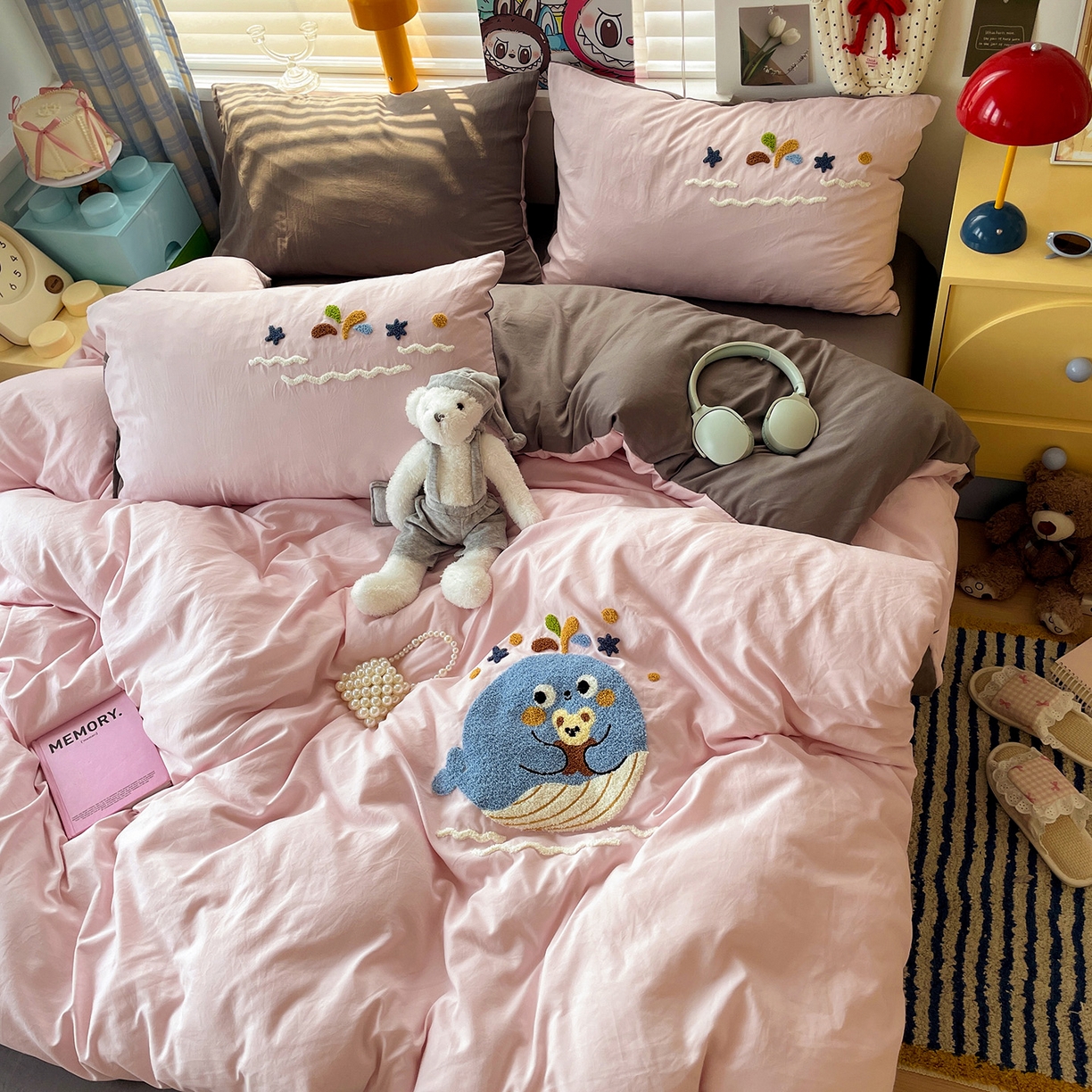 91家纺网 家纺一手货源 找家纺 凯洛奇 2025新款软糯1水洗棉毛巾绣卡通四件套（提供买家秀） 小鲸鱼