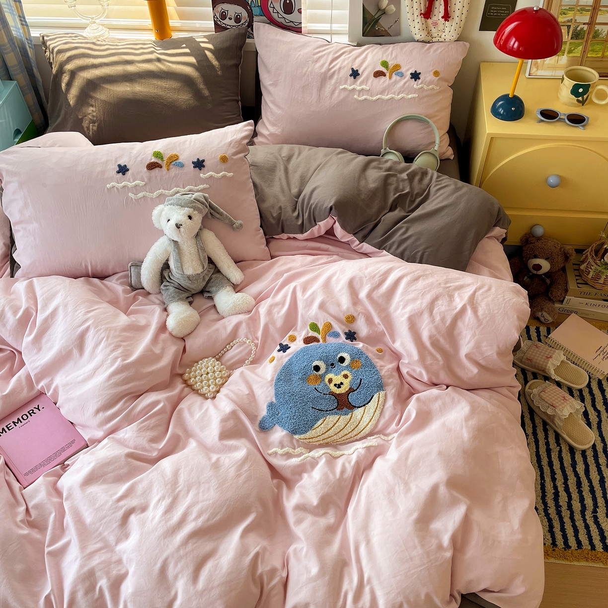 91家纺网 家纺一手货源 找家纺 凯洛奇 2025新款软糯1水洗棉毛巾绣卡通四件套（提供买家秀） 小鲸鱼