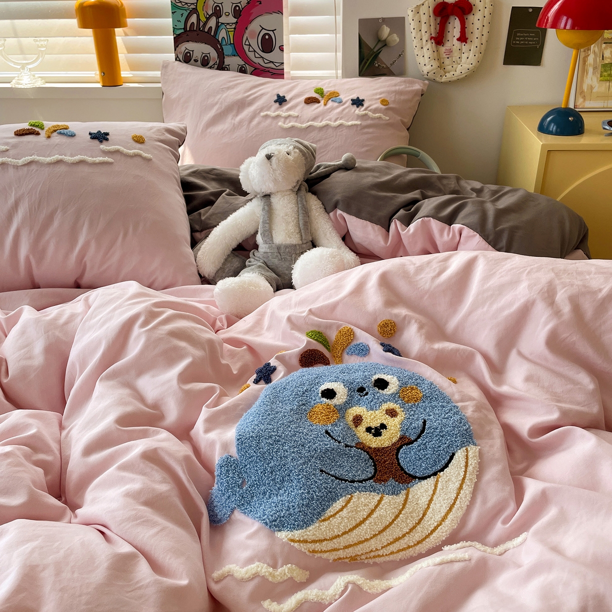 91家纺网 家纺一手货源 找家纺 凯洛奇 2025新款软糯1水洗棉毛巾绣卡通四件套（提供买家秀） 小鲸鱼