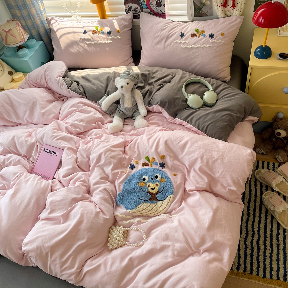 91家纺网 家纺一手货源 找家纺 凯洛奇 2025新款软糯1水洗棉毛巾绣卡通四件套（提供买家秀） 小鲸鱼