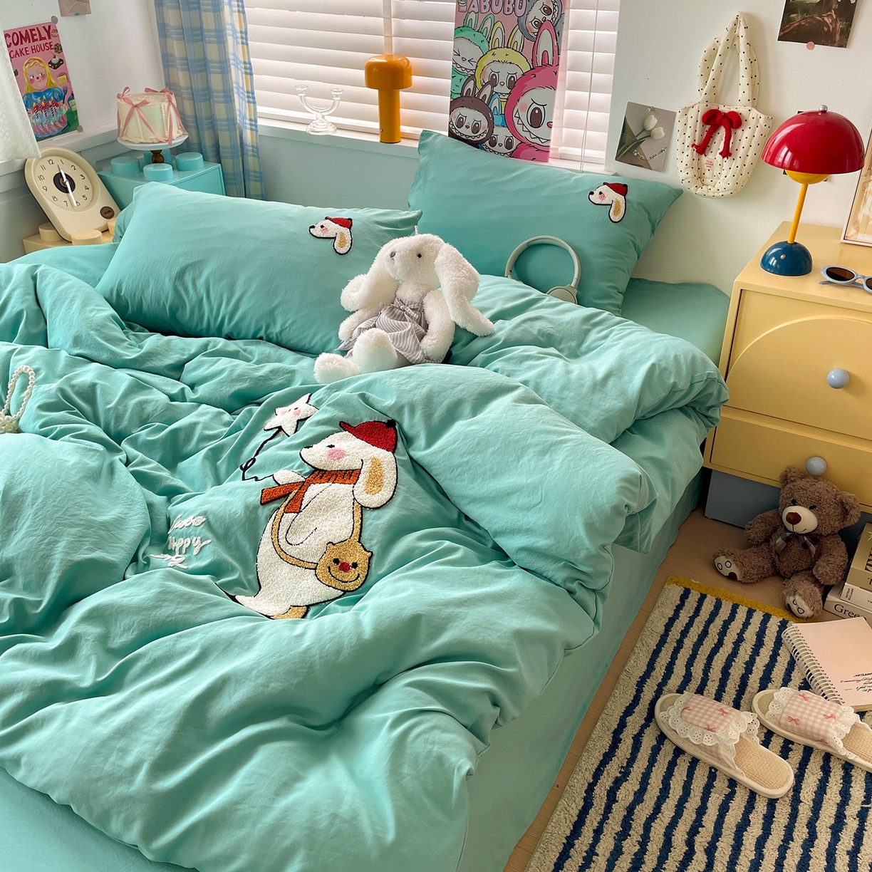 91家纺网 家纺一手货源 找家纺 凯洛奇 2025新款软糯1水洗棉毛巾绣卡通四件套（提供买家秀） 星星与狗