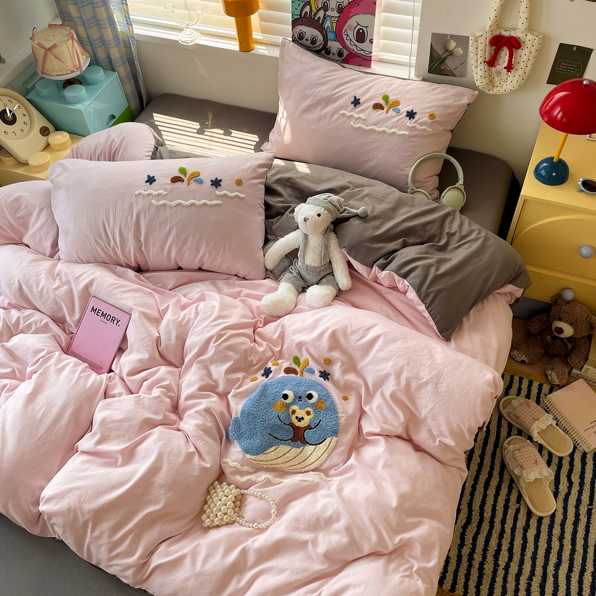 91家纺网 家纺一手货源 找家纺 凯洛奇 2025新款软糯1水洗棉毛巾绣卡通四件套（提供买家秀） 小鲸鱼