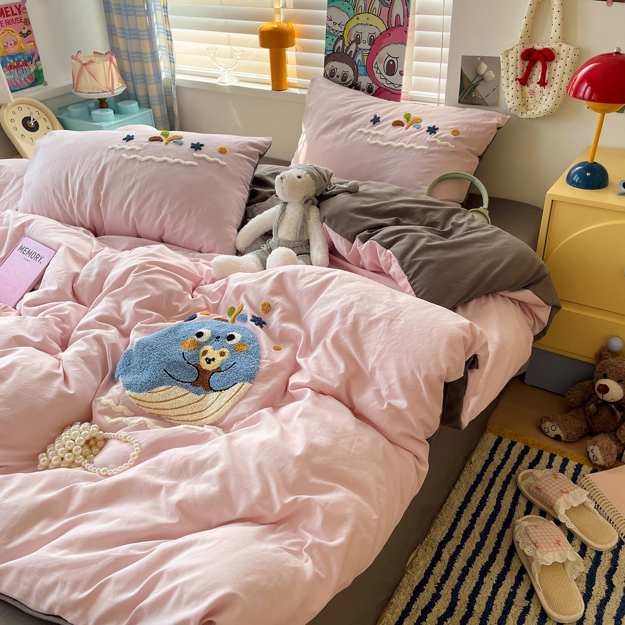 91家纺网 家纺一手货源 找家纺 凯洛奇 2025新款软糯1水洗棉毛巾绣卡通四件套（提供买家秀） 小鲸鱼