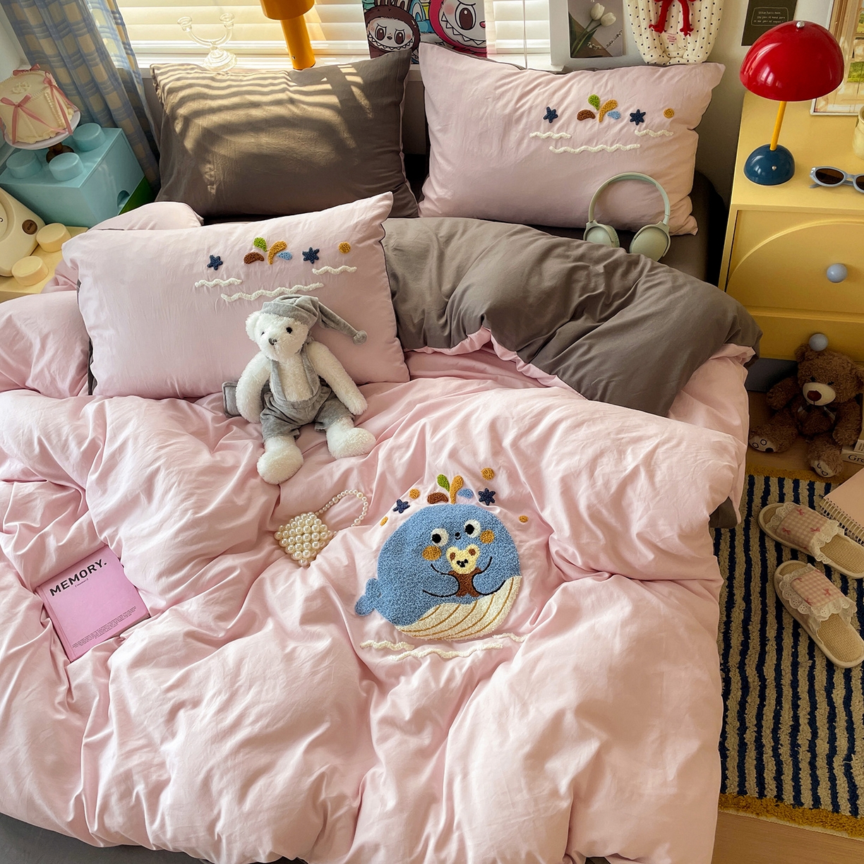 91家纺网 家纺一手货源 找家纺 凯洛奇 2025新款软糯1水洗棉毛巾绣卡通四件套（提供买家秀） 小鲸鱼