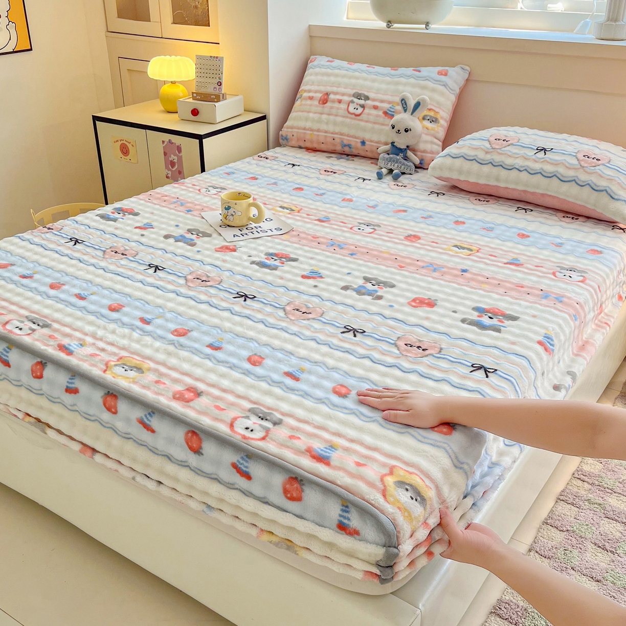 91家纺网 家纺一手货源 找家纺 慕梵家居 2025新款泡泡绒枕套泡泡兔绒床罩枕套外贸可以定做尺寸单品枕套枕套单件 甜心派对