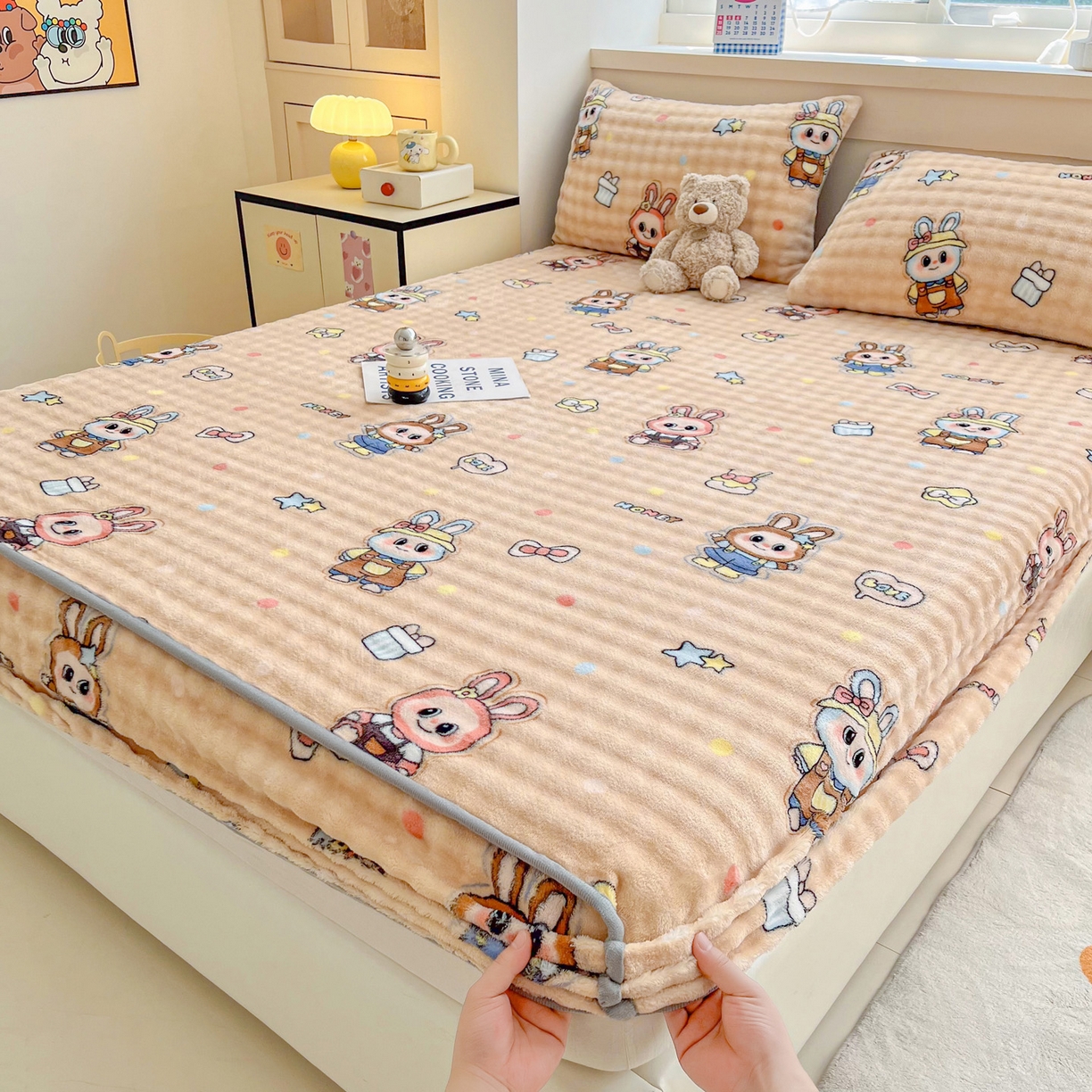 91家纺网 家纺一手货源 找家纺 慕梵家居 2025新款泡泡绒枕套泡泡兔绒床罩枕套外贸可以定做尺寸单品枕套枕套单件 潮玩布布-咖