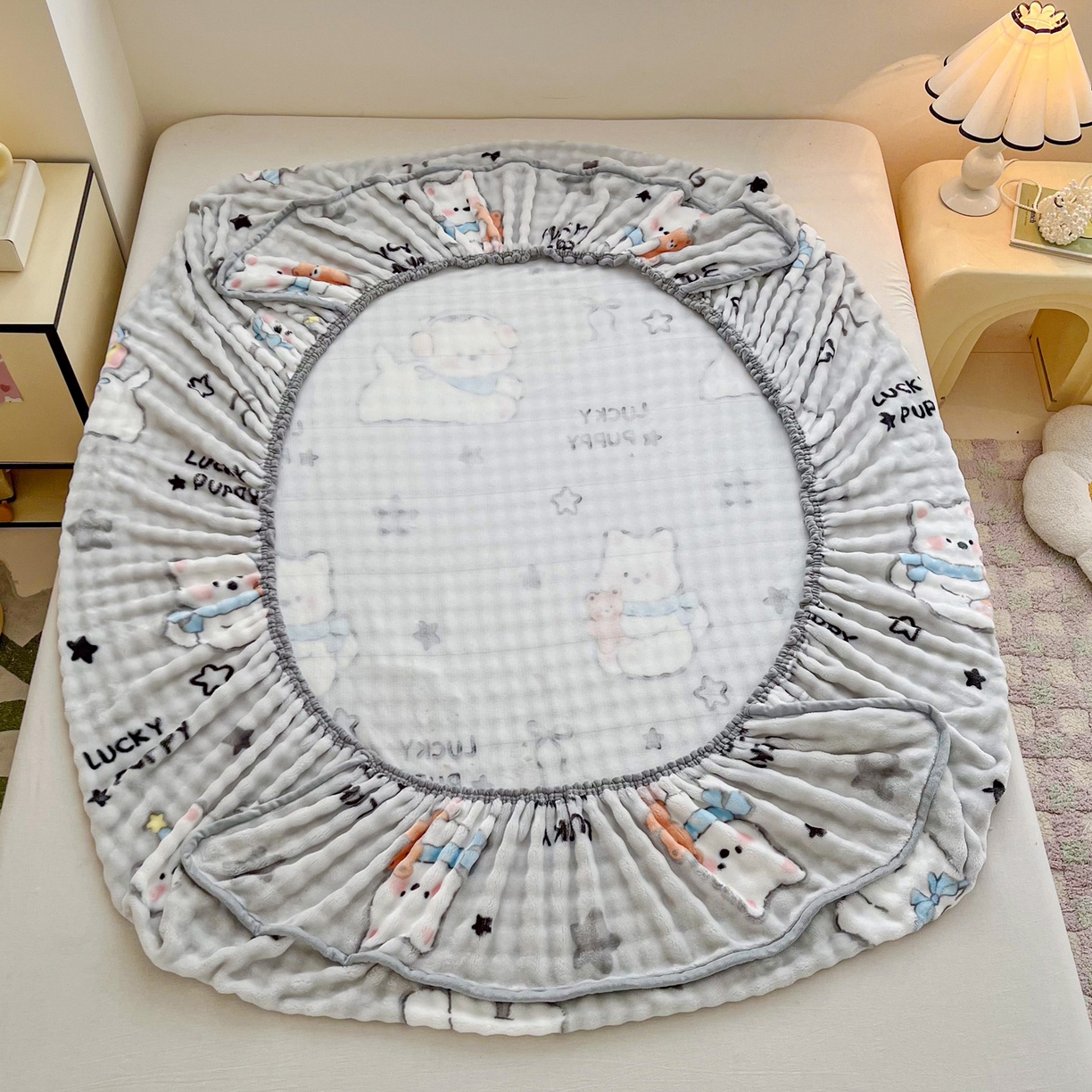 91家纺网 家纺一手货源 找家纺 慕梵家居 2025新款泡泡绒枕套泡泡兔绒床罩枕套外贸可以定做尺寸单品枕套枕套单件 幸运狗