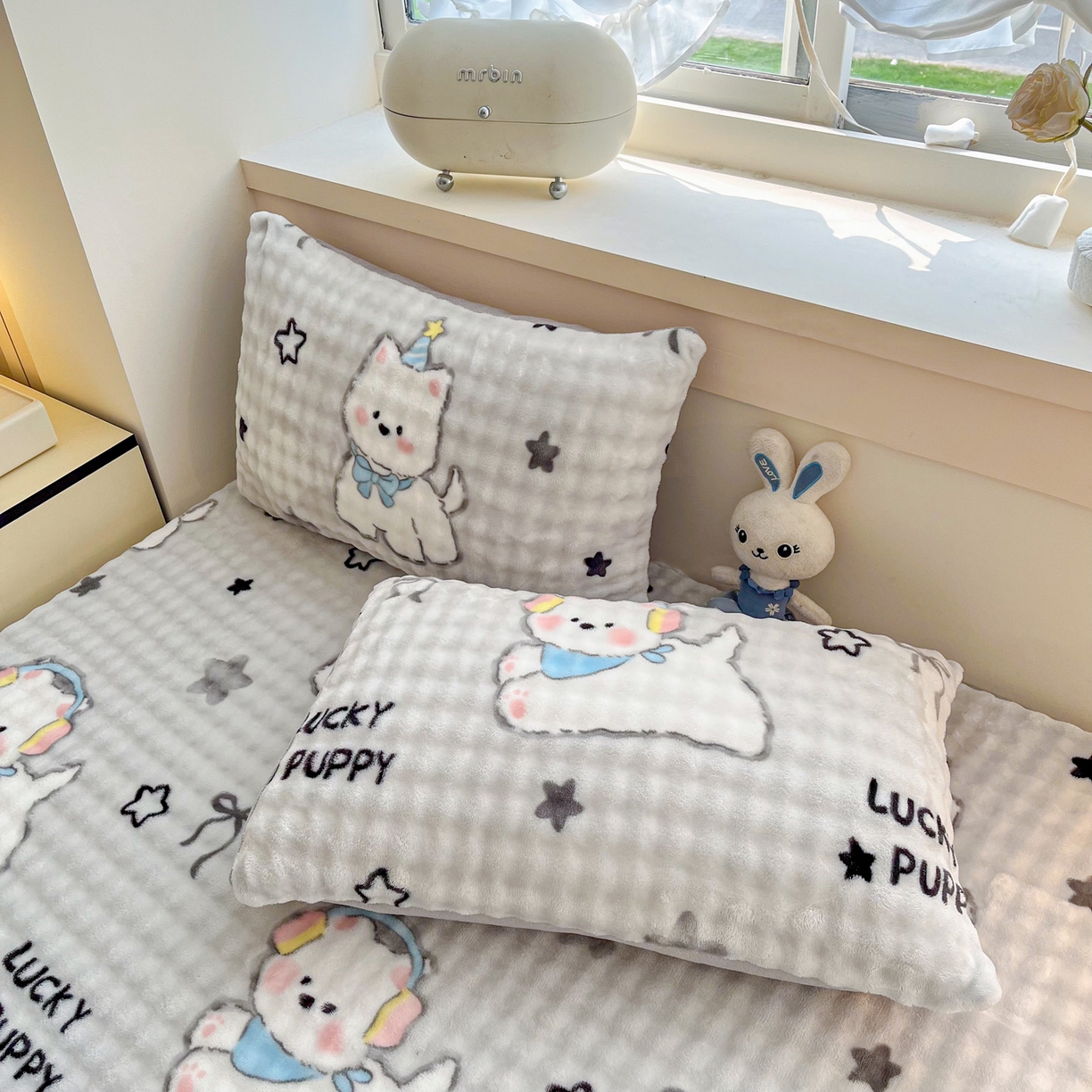 慕梵家居 2025新款泡泡绒枕套泡泡兔绒床罩枕套外贸可以定做尺寸单品枕套枕套单件 幸运狗