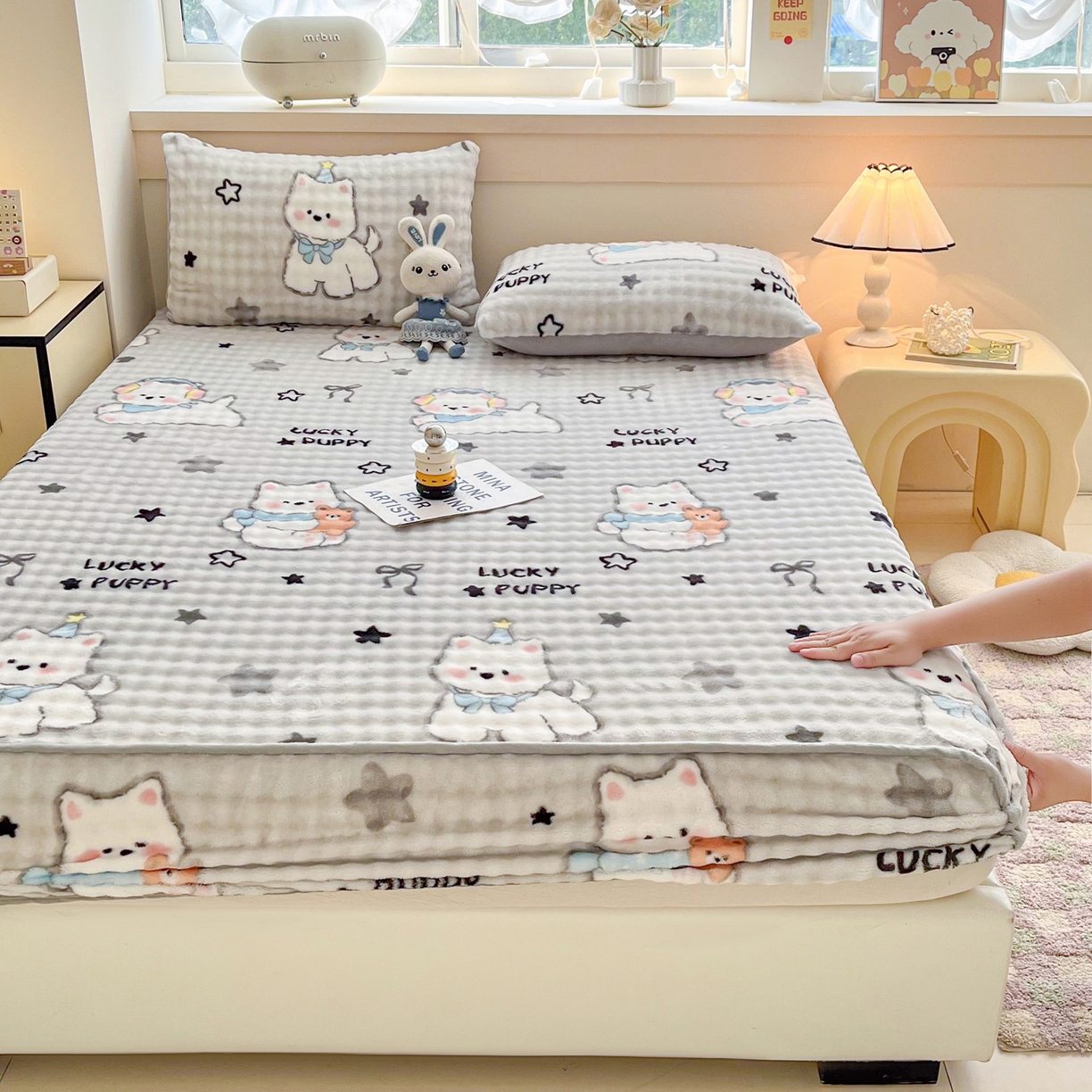 91家纺网 家纺一手货源 找家纺 慕梵家居 2025新款泡泡绒枕套泡泡兔绒床罩枕套外贸可以定做尺寸单品枕套枕套单件 幸运狗