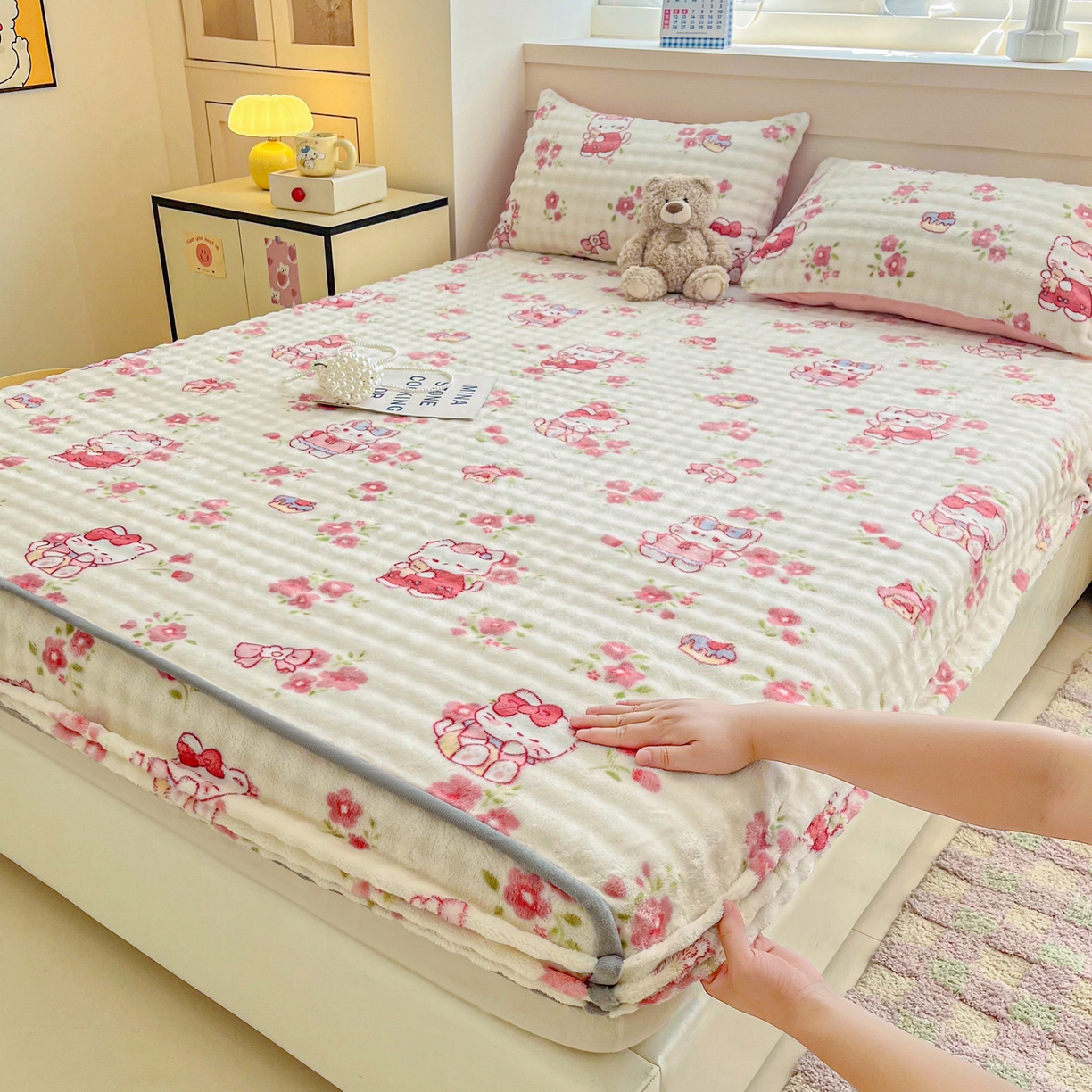 91家纺网 家纺一手货源 找家纺 慕梵家居 2025新款泡泡绒枕套泡泡兔绒床罩枕套外贸可以定做尺寸单品枕套枕套单件 凯特猫