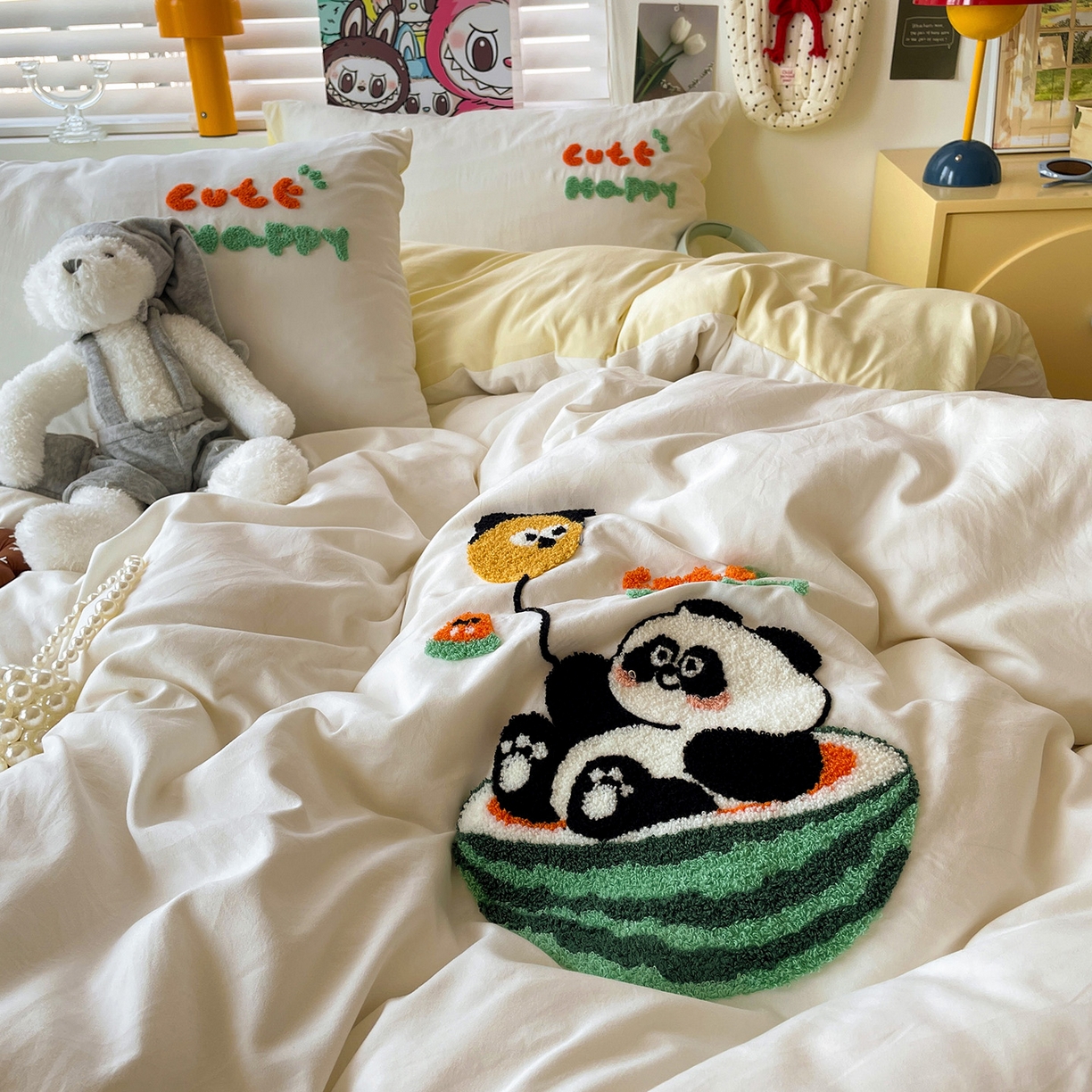 91家纺网 家纺一手货源 找家纺 凯洛奇 2025新款软糯1水洗棉毛巾绣卡通四件套（提供买家秀） 西瓜熊