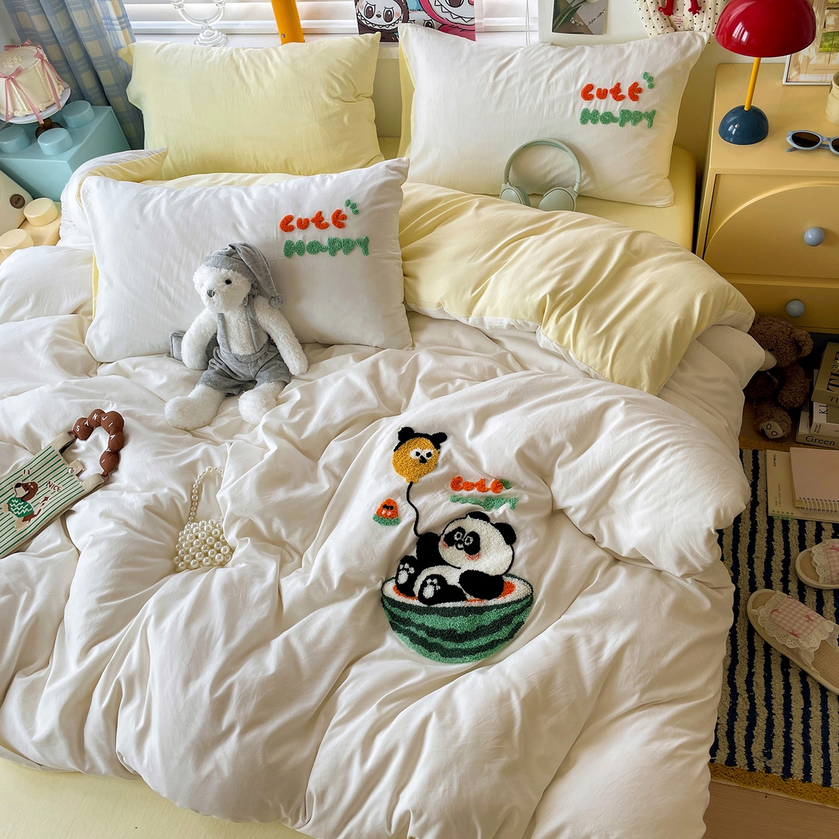 91家纺网 家纺一手货源 找家纺 凯洛奇 2025新款软糯1水洗棉毛巾绣卡通四件套（提供买家秀） 西瓜熊