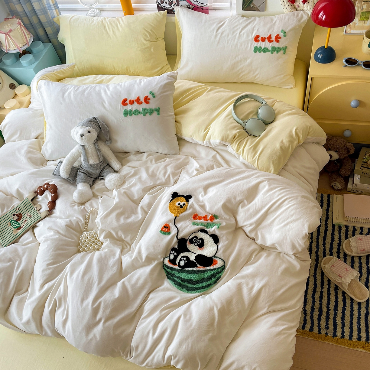 91家纺网 家纺一手货源 找家纺 凯洛奇 2025新款软糯1水洗棉毛巾绣卡通四件套（提供买家秀） 西瓜熊