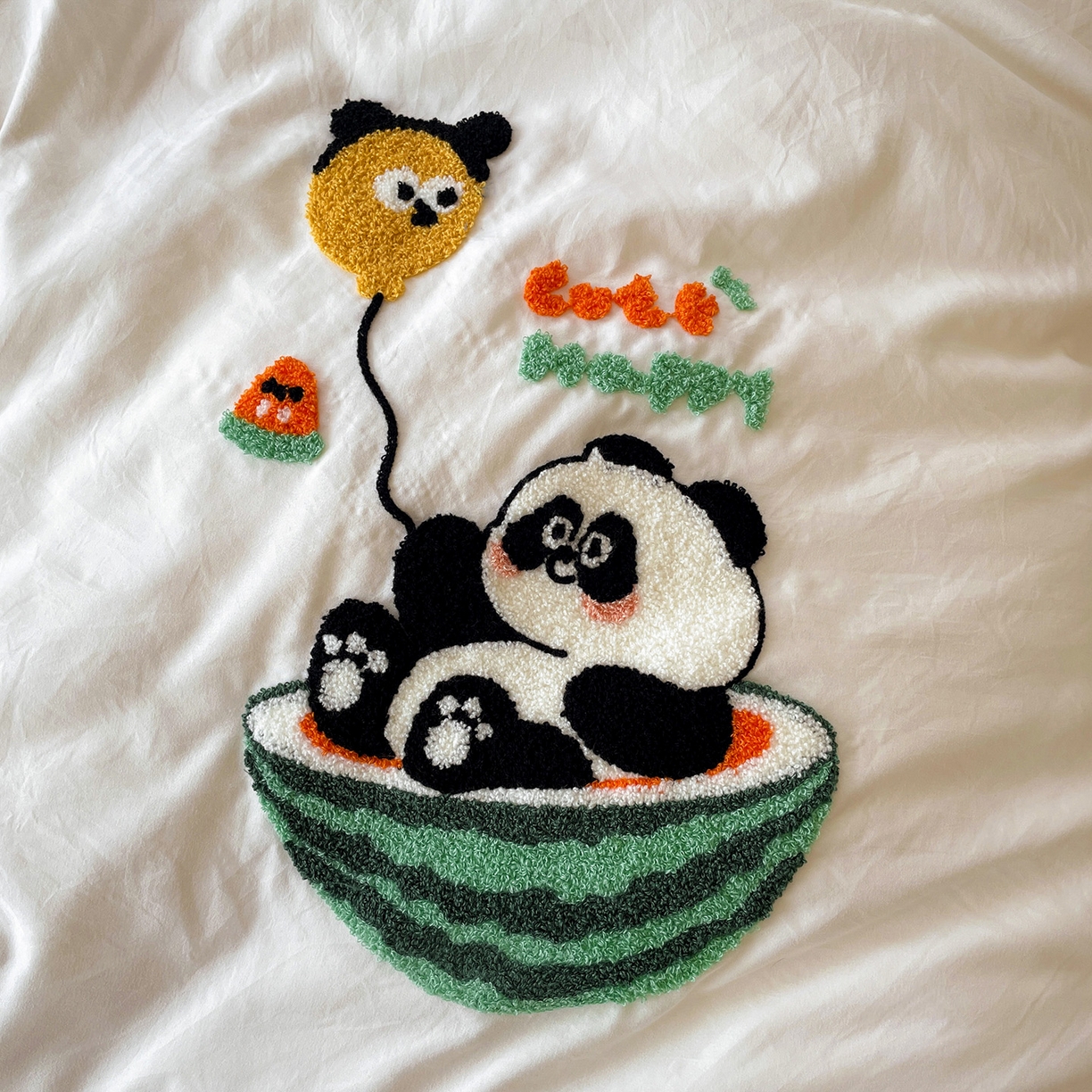 91家纺网 家纺一手货源 找家纺 凯洛奇 2025新款软糯1水洗棉毛巾绣卡通四件套（提供买家秀） 西瓜熊