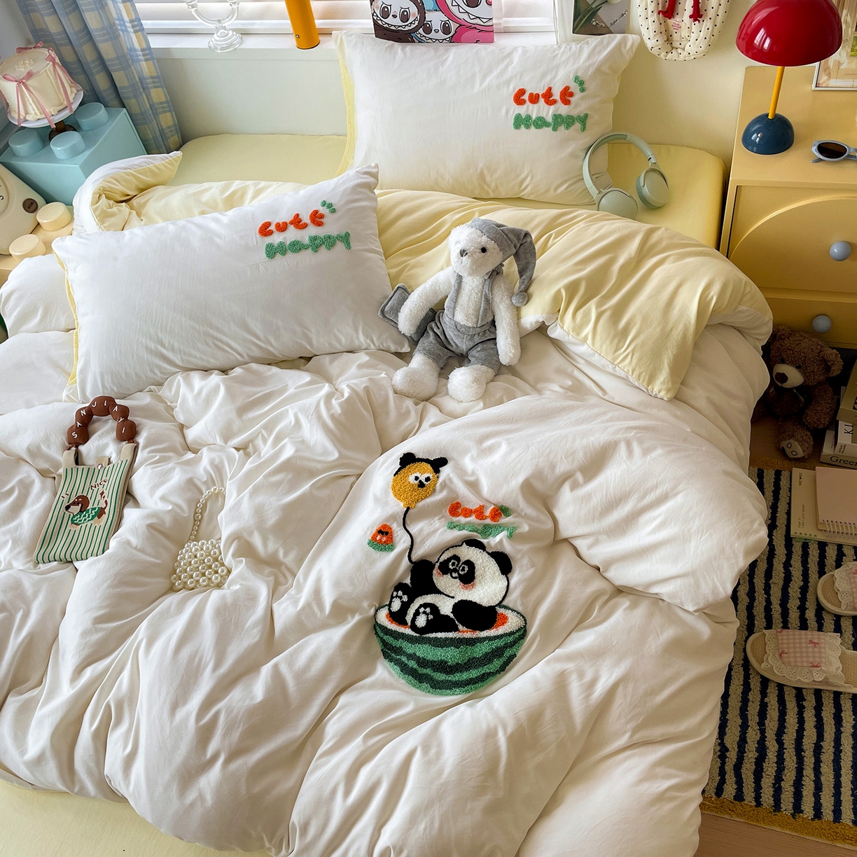 91家纺网 家纺一手货源 找家纺 凯洛奇 2025新款软糯1水洗棉毛巾绣卡通四件套（提供买家秀） 西瓜熊