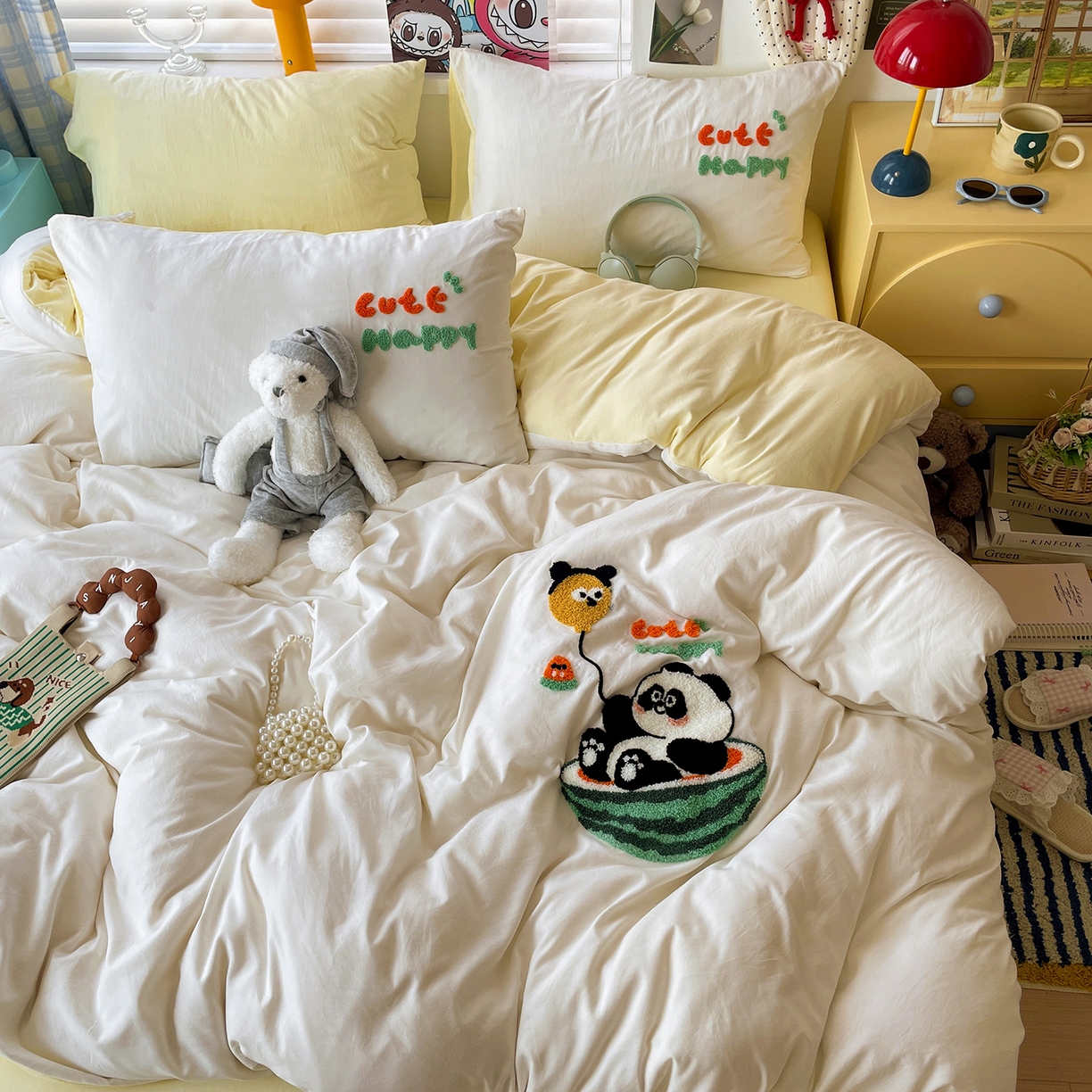 91家纺网 家纺一手货源 找家纺 凯洛奇 2025新款软糯1水洗棉毛巾绣卡通四件套（提供买家秀） 西瓜熊