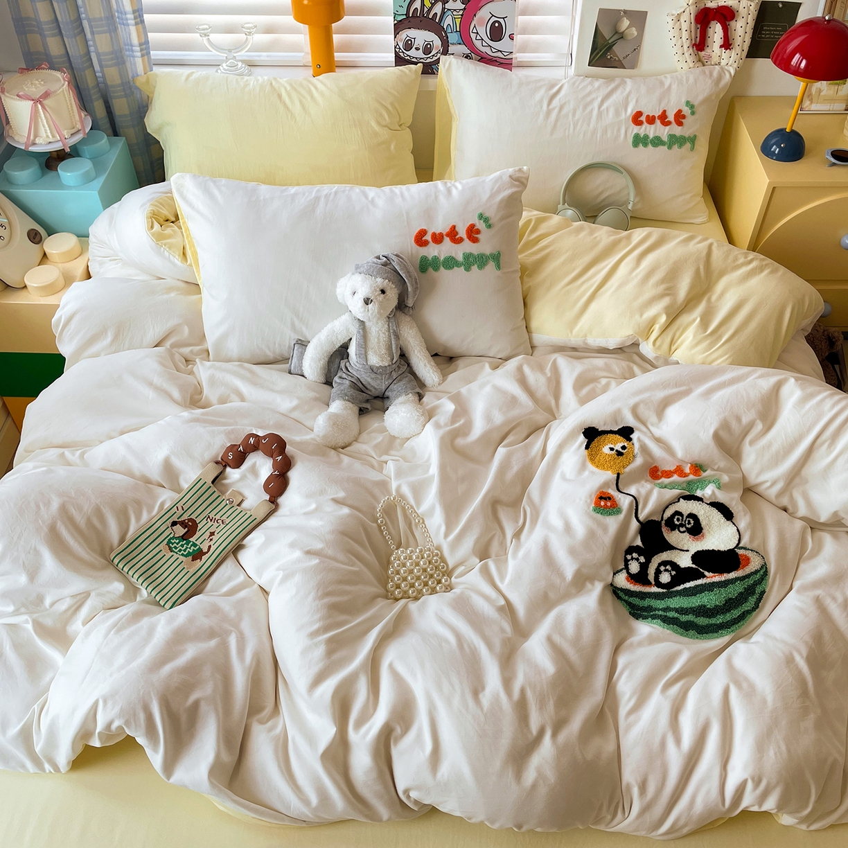 91家纺网 家纺一手货源 找家纺 凯洛奇 2025新款软糯1水洗棉毛巾绣卡通四件套（提供买家秀） 西瓜熊