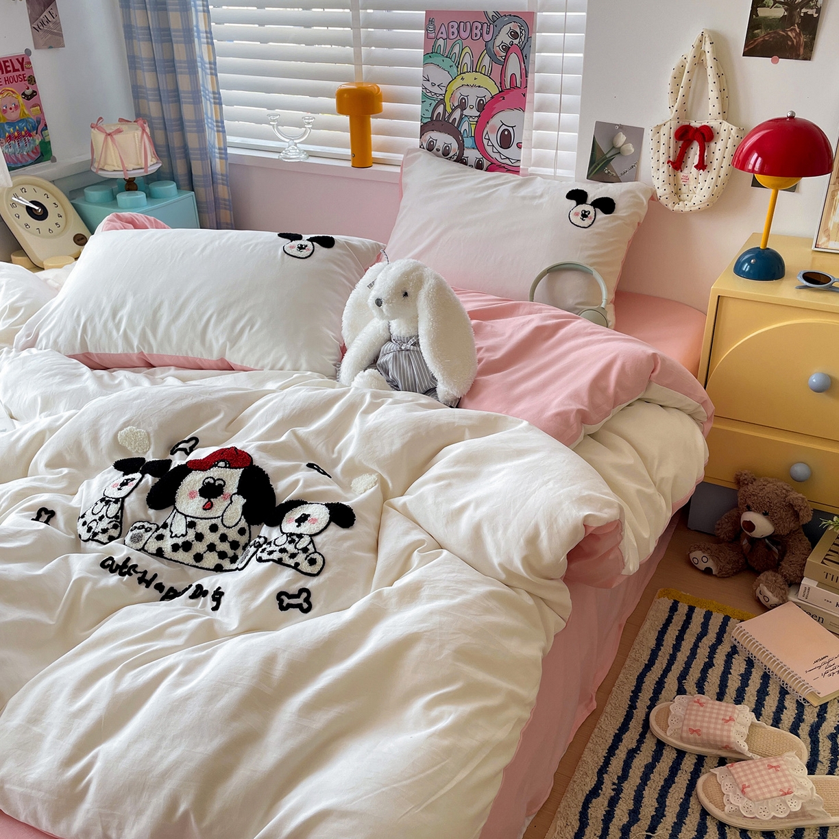 91家纺网 家纺一手货源 找家纺 凯洛奇 2025新款软糯1水洗棉毛巾绣卡通四件套（提供买家秀） 斑点狗