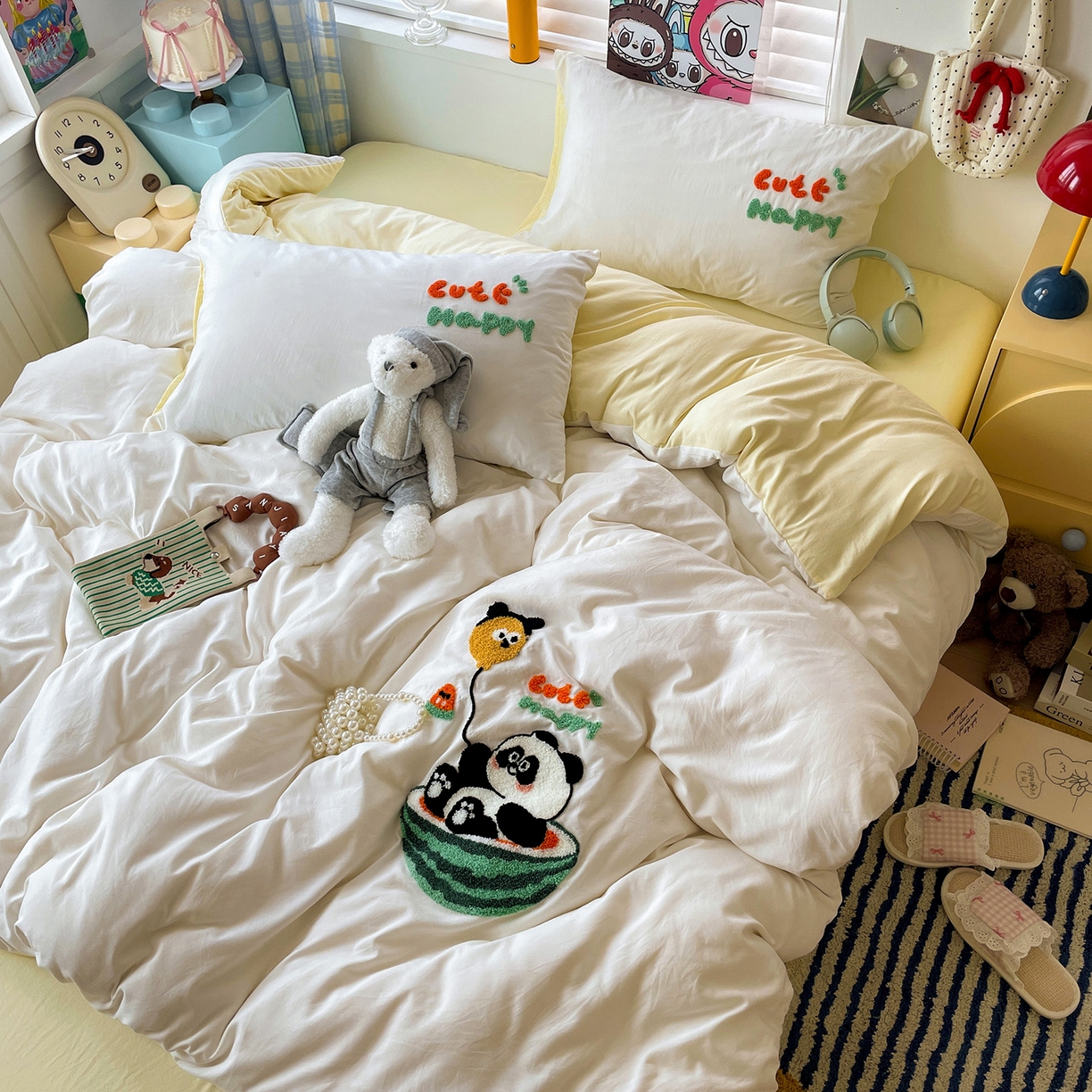 91家纺网 家纺一手货源 找家纺 凯洛奇 2025新款软糯1水洗棉毛巾绣卡通四件套（提供买家秀） 西瓜熊