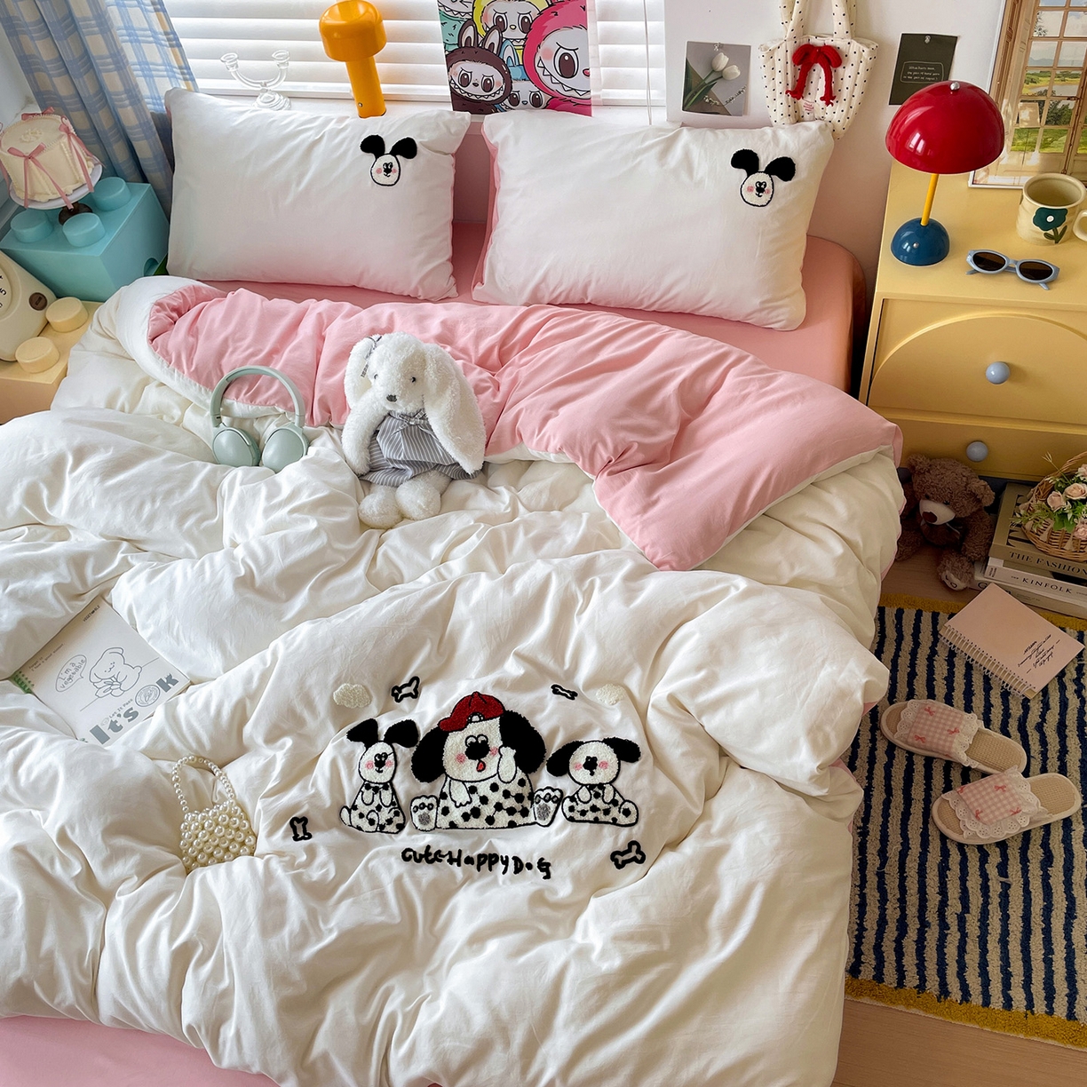 91家纺网 家纺一手货源 找家纺 凯洛奇 2025新款软糯1水洗棉毛巾绣卡通四件套（提供买家秀） 斑点狗