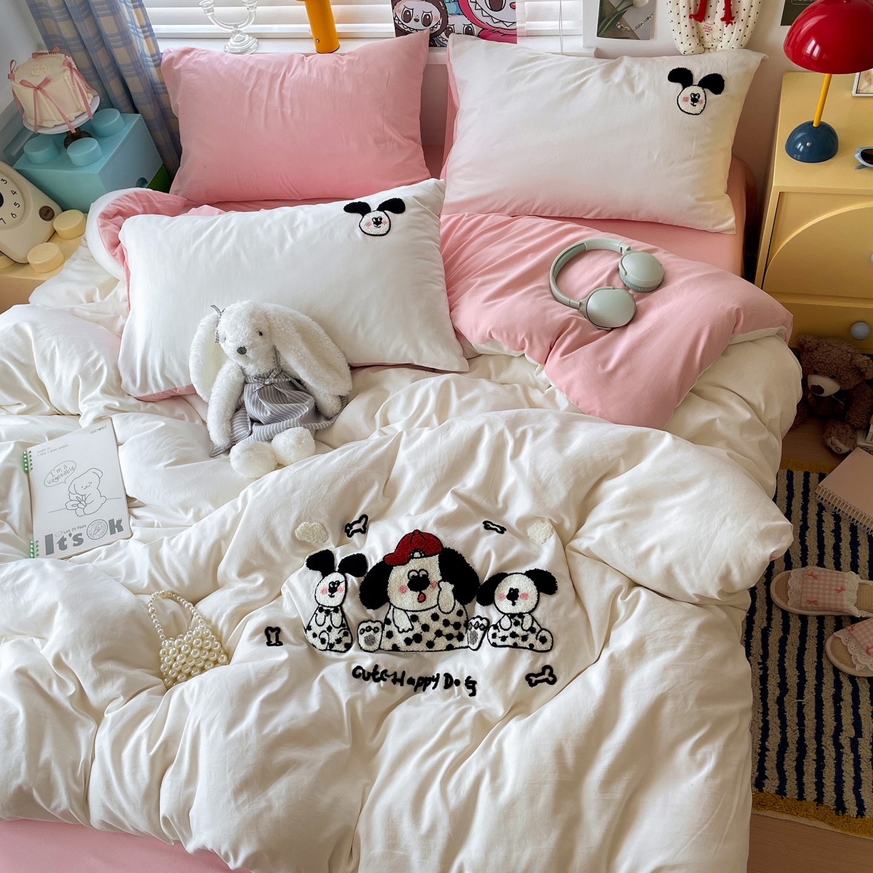 91家纺网 家纺一手货源 找家纺 凯洛奇 2025新款软糯1水洗棉毛巾绣卡通四件套（提供买家秀） 斑点狗