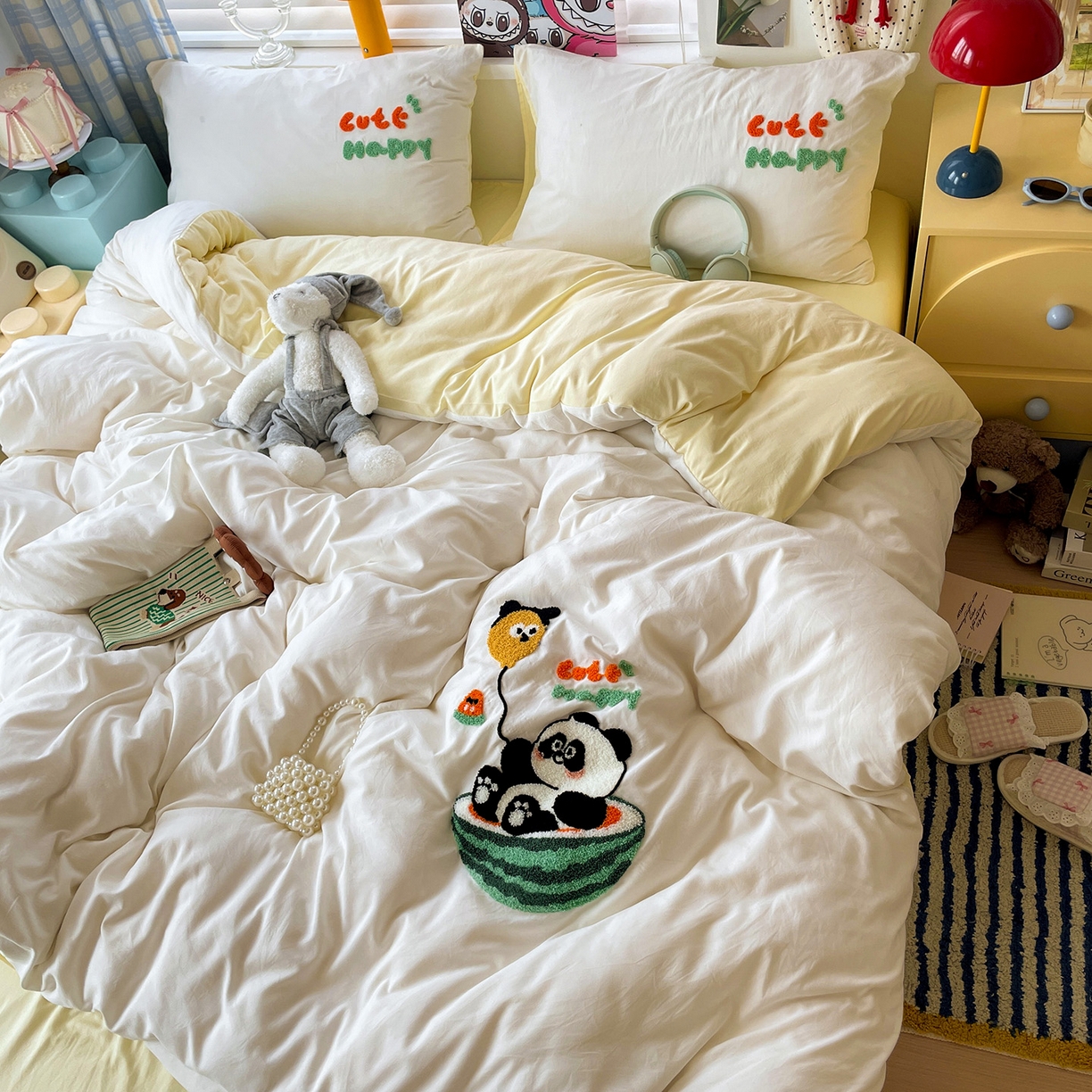 91家纺网 家纺一手货源 找家纺 凯洛奇 2025新款软糯1水洗棉毛巾绣卡通四件套（提供买家秀） 西瓜熊