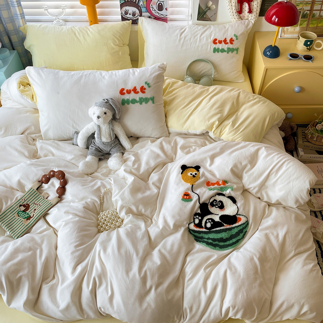 91家纺网 家纺一手货源 找家纺 凯洛奇 2025新款软糯1水洗棉毛巾绣卡通四件套（提供买家秀） 西瓜熊