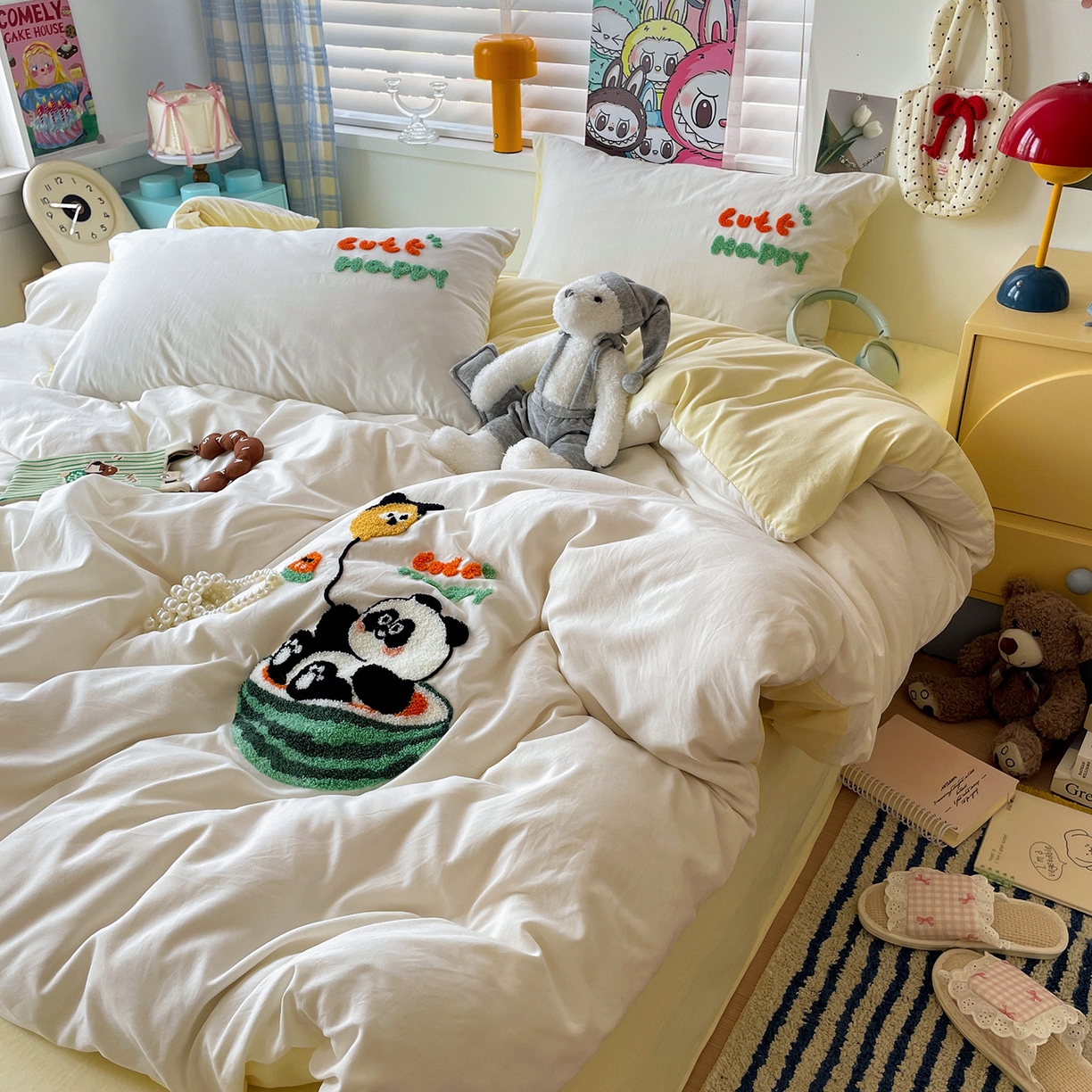 91家纺网 家纺一手货源 找家纺 凯洛奇 2025新款软糯1水洗棉毛巾绣卡通四件套（提供买家秀） 西瓜熊