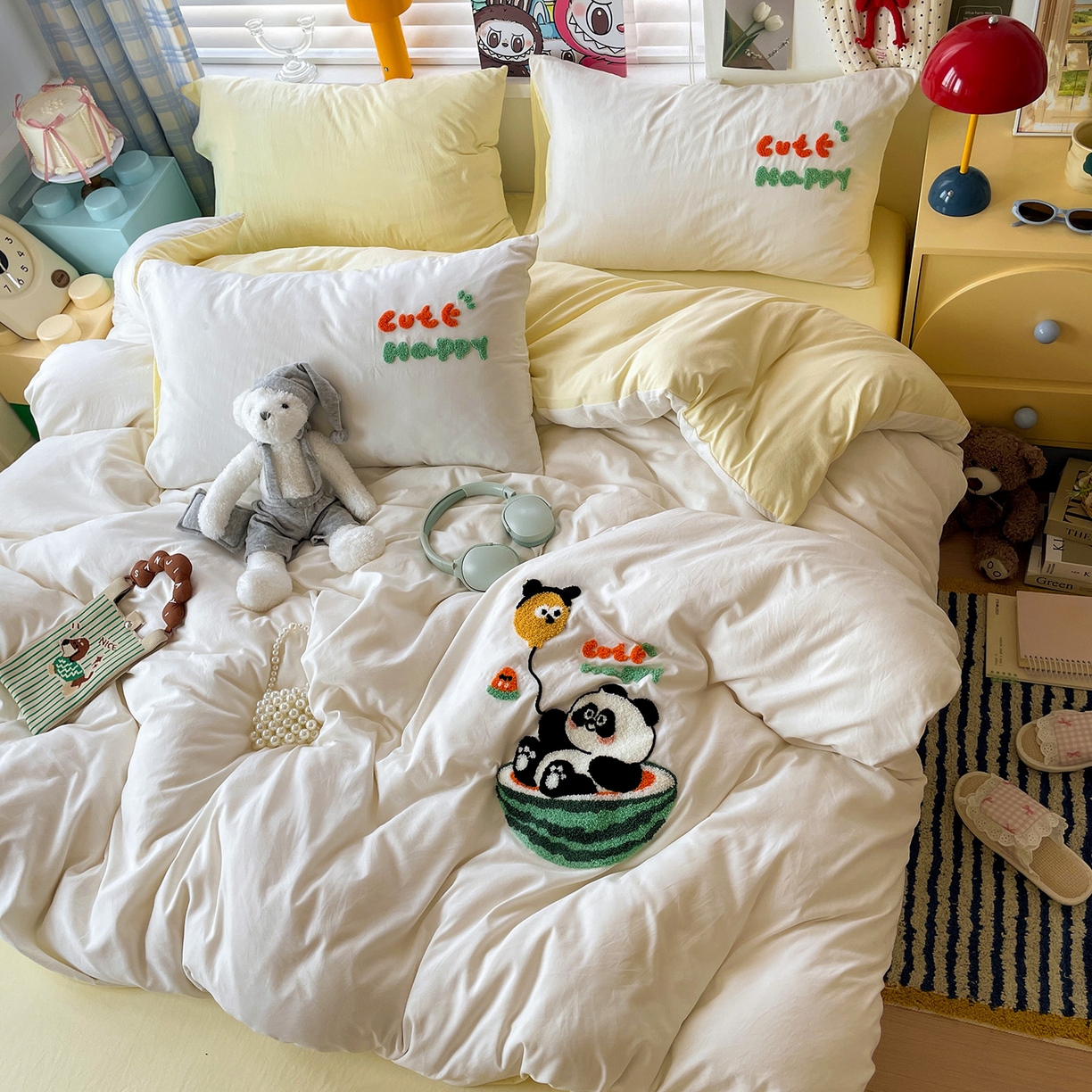 91家纺网 家纺一手货源 找家纺 凯洛奇 2025新款软糯1水洗棉毛巾绣卡通四件套（提供买家秀） 西瓜熊