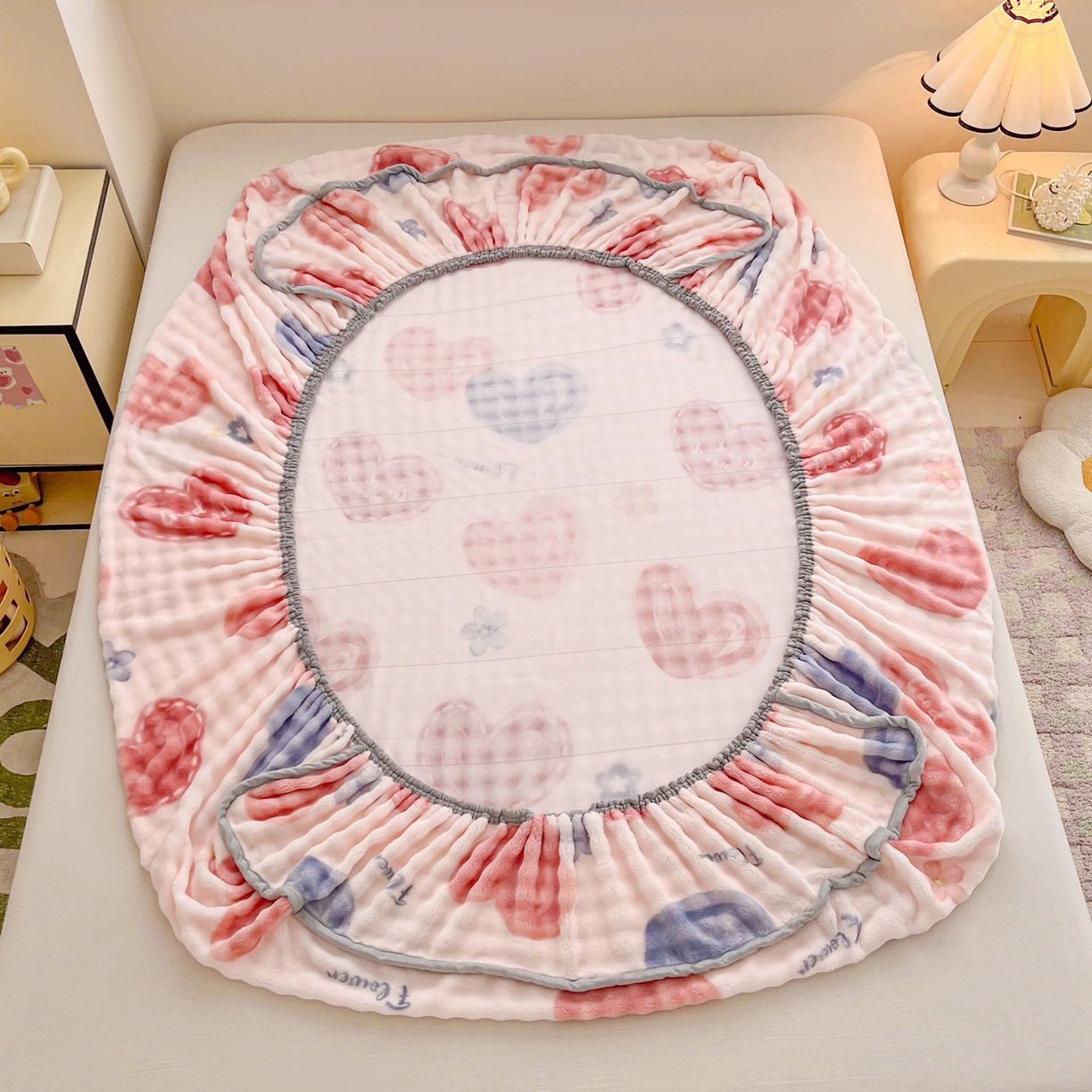 91家纺网 家纺一手货源 找家纺 慕梵家居 2025新款泡泡绒枕套泡泡兔绒床罩枕套外贸可以定做尺寸单品枕套枕套单件 爱心物语